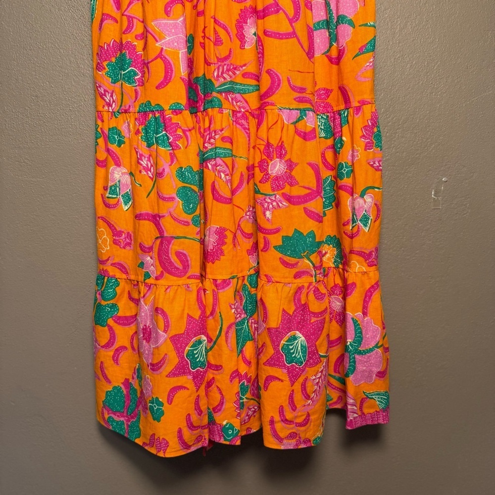 10 Crosby Derek Lam Cecelia Tiered Printed Linen-blend Orange Midi Dress Size 4 - Picture 6 of 16